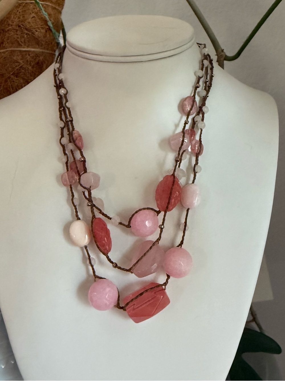 Chan Luu Layered Pink Stone Rose Quartz Beaded Necklace